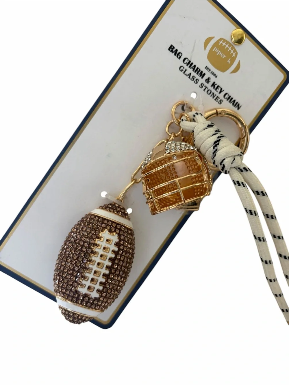 BUNDLE Baseball & Football Bag Charms Keychains - White, Red, Brown, Gold